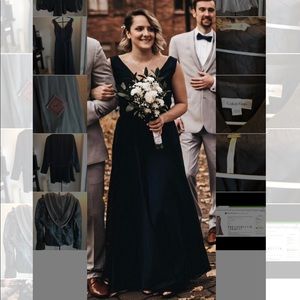 Yilis Double V Neck Long Bridesmaid Dress Chiffon